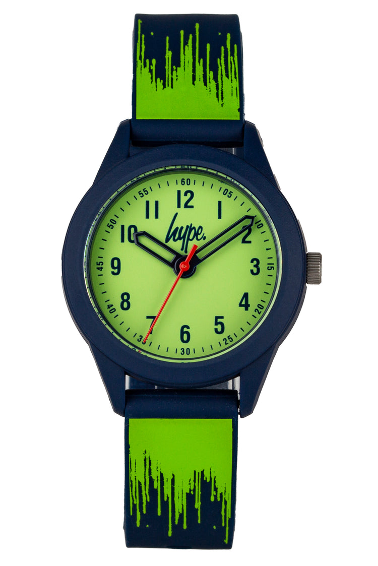 HYPE KIDS GREEN & NAVY DRIP SILICONE STRAP WITH GREEN DIAL