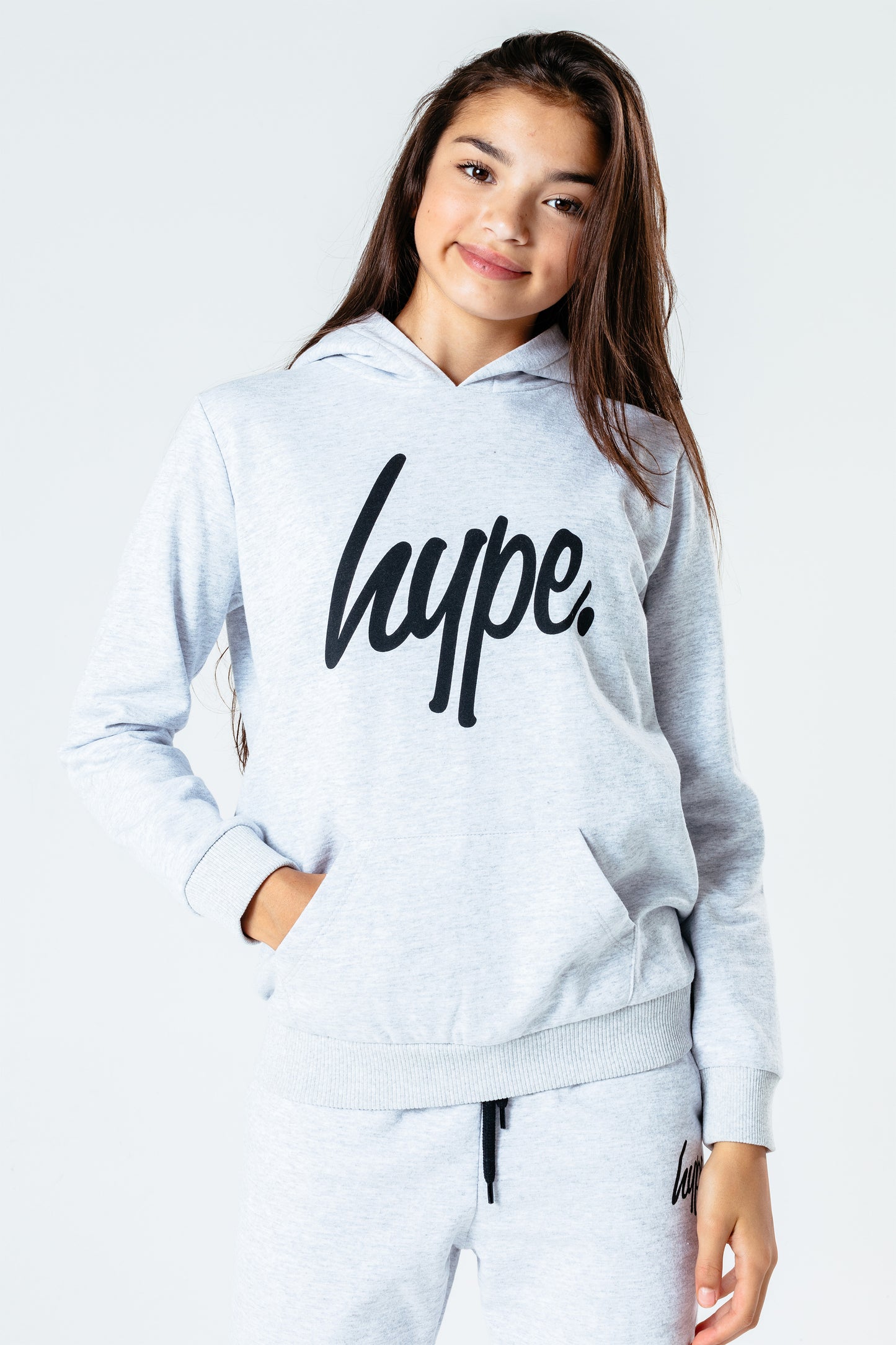 Hype Light Grey Script Kids Hoodie & Jogger Set