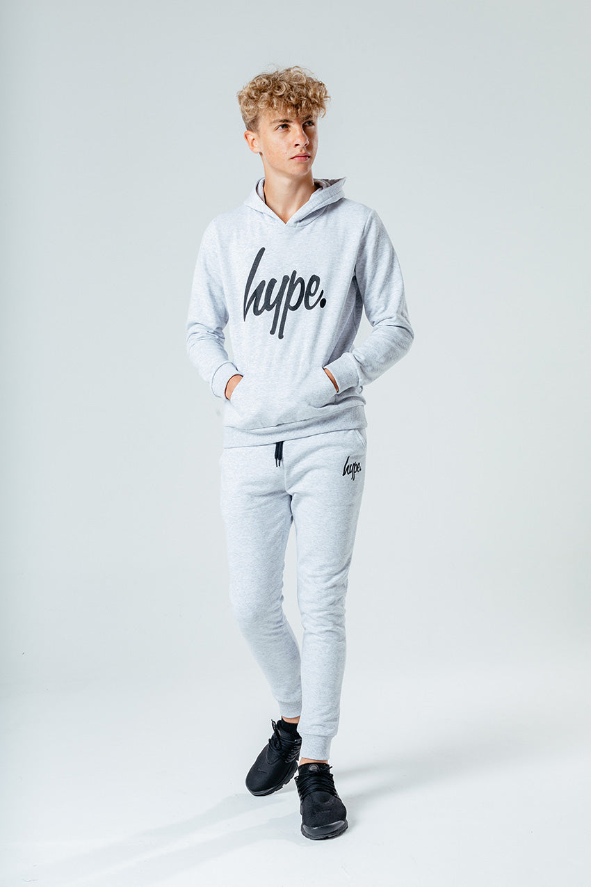 Hype Light Grey Script Kids Hoodie & Jogger Set