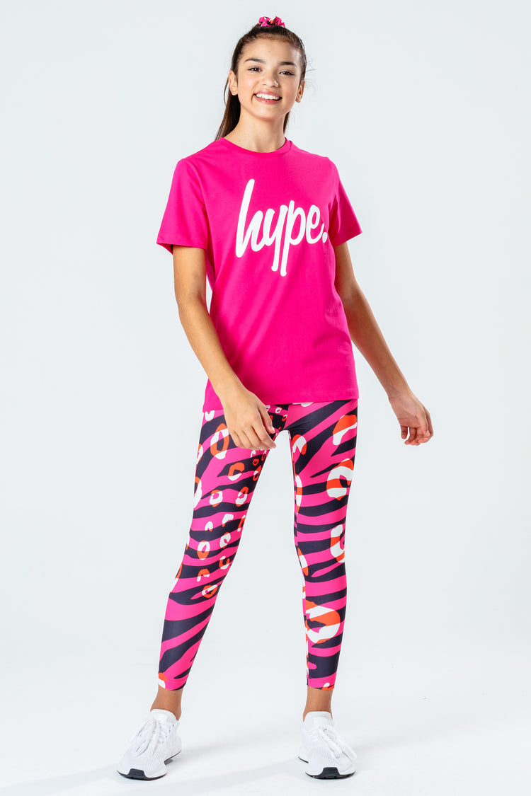 Hype Pink T-Shirt With Zebra Leggings & Scrunchie Kids Set