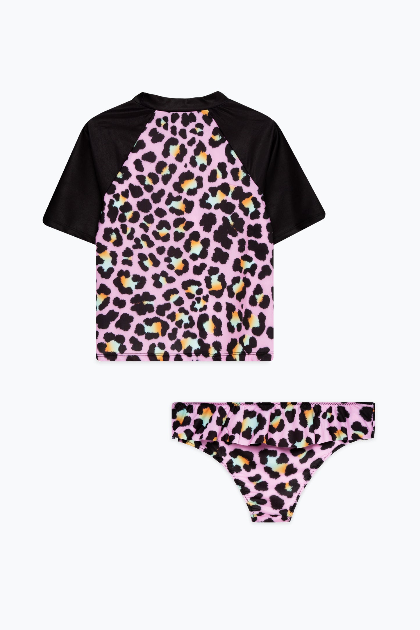 Hype Girls Disco Leopard Script Shorts Sleeve Tankini