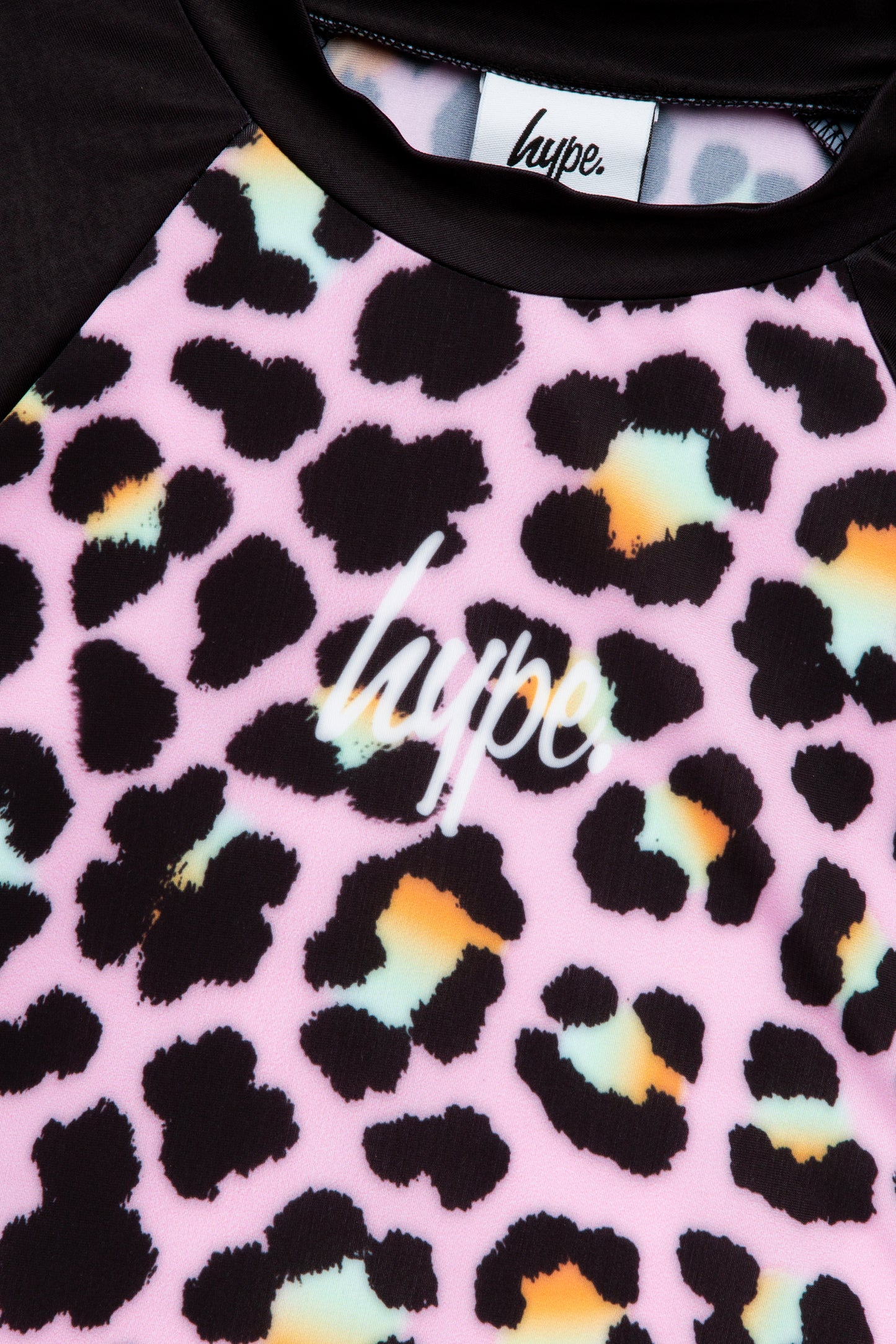 Hype Girls Disco Leopard Script Shorts Sleeve Tankini