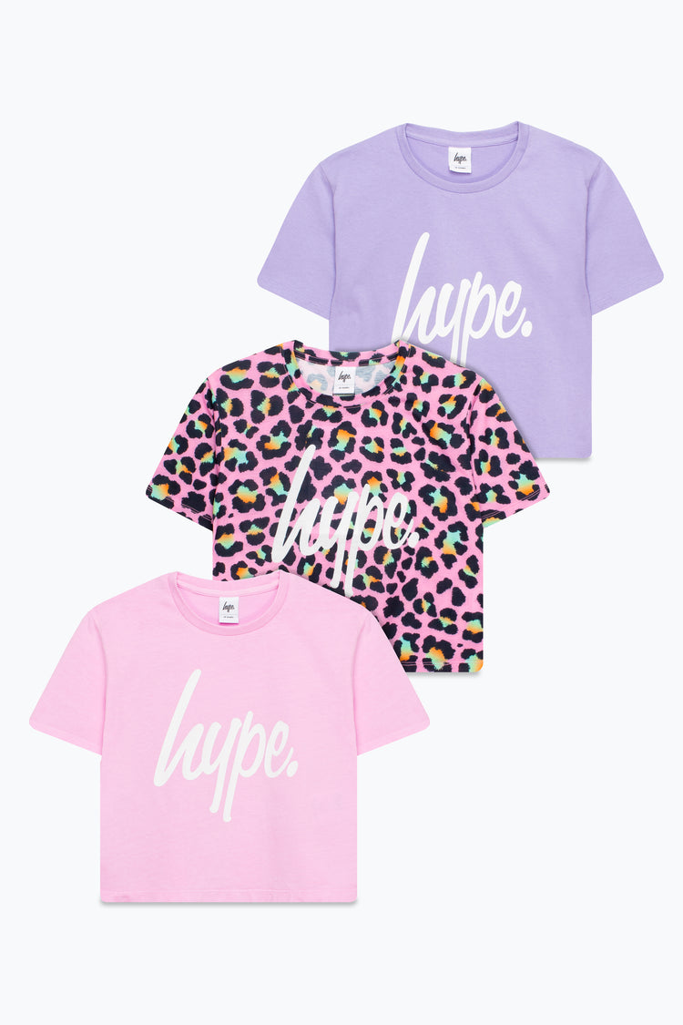 HYPE GIRLS LILAC PINK LEOPARD 3 PACK OF T-SHIRTS