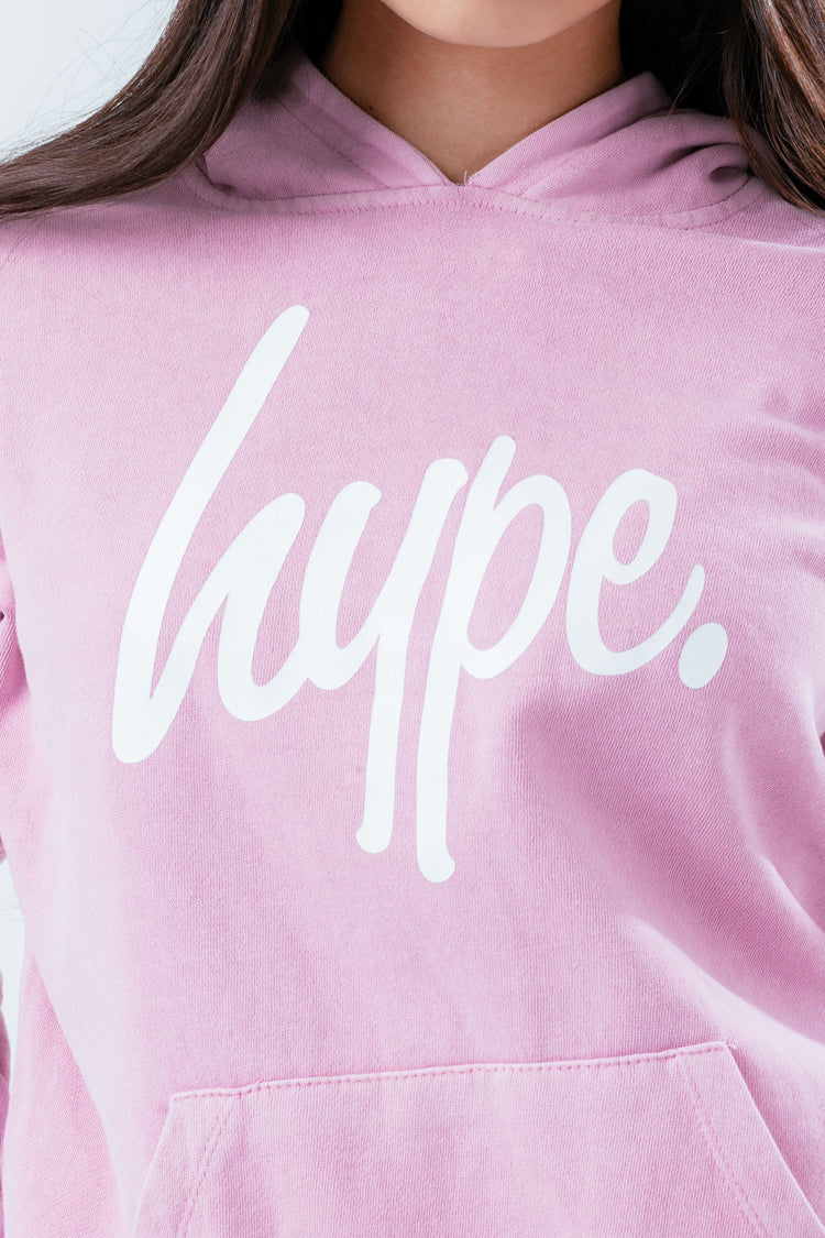 HYPE WASHED LILAC SCRIPT LOGO GIRLS PULLOVER HOODIE