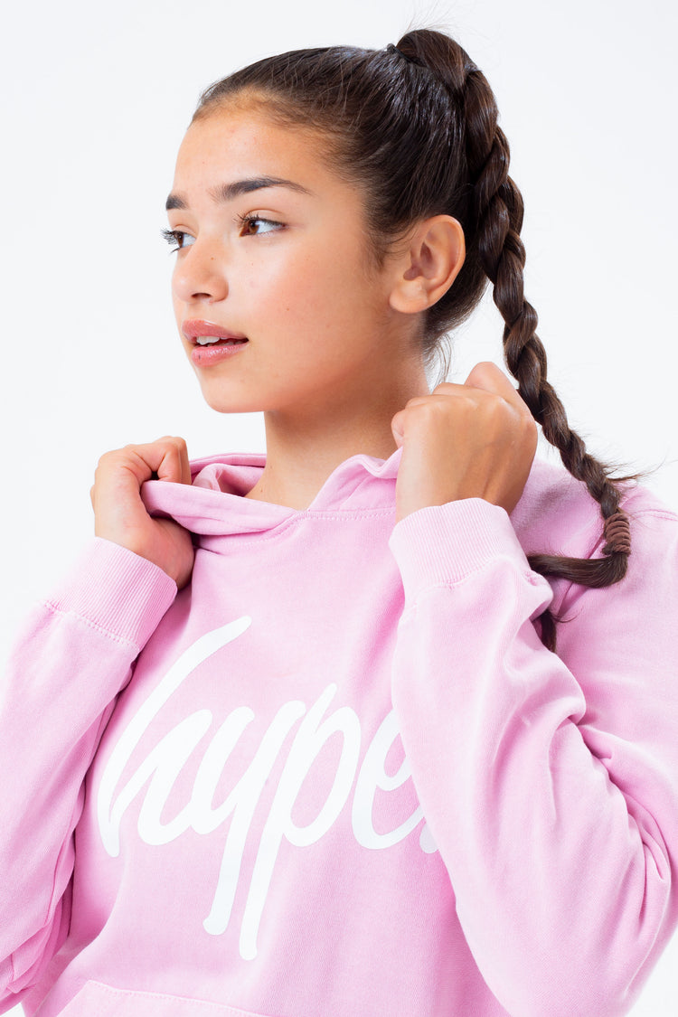HYPE WASHED BABY PINK SCRIBBLE LOGO GIRLS PULLOVER HOODIE