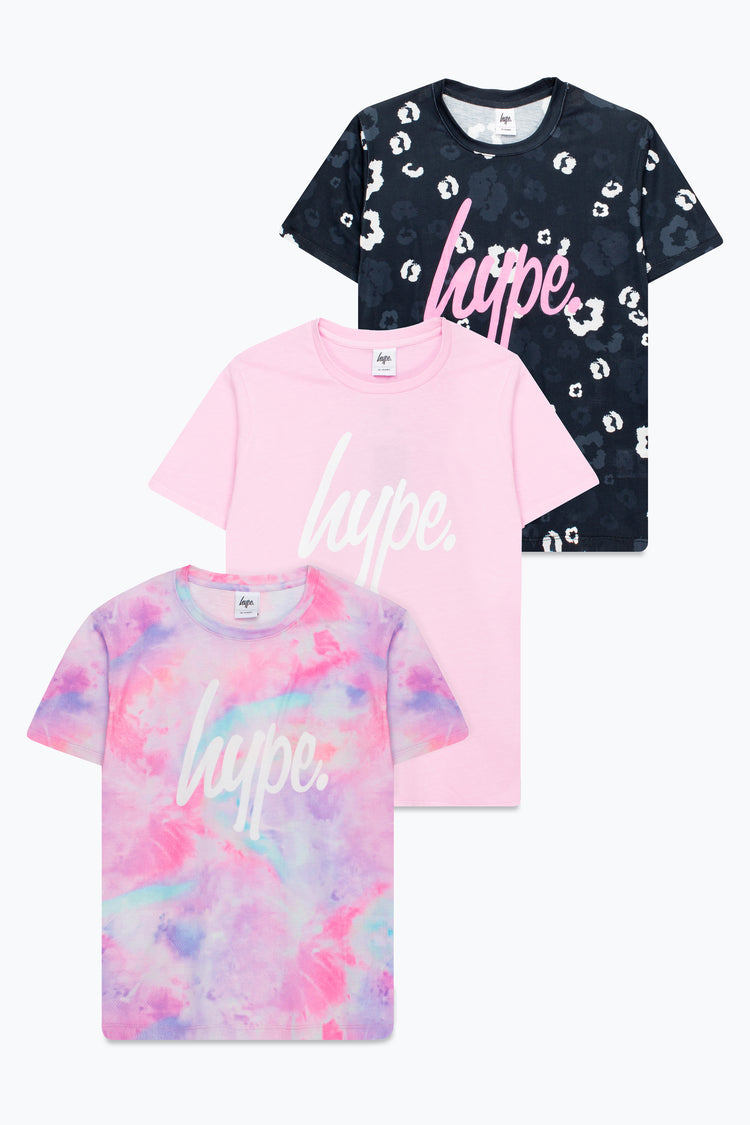 HYPE GIRLS PINK LEOPARD MARBLE 3 PACK OF T-SHIRTS