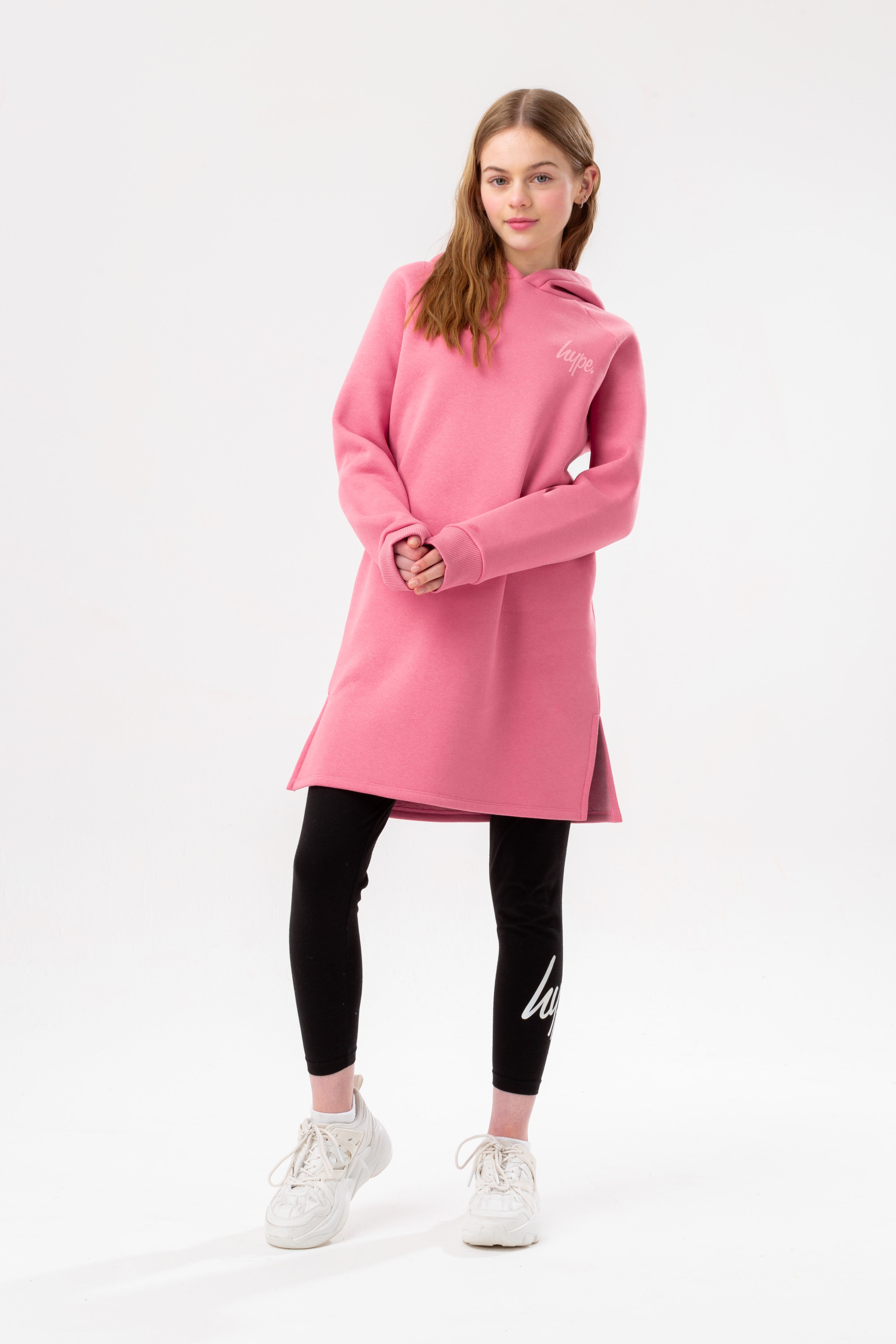 Hype Girls Pink Side Split Longline Hoodie Hype