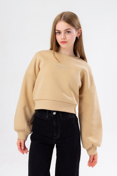 HYPE GIRLS SESAME DROP SHOULDER RELAXED FIT CREW