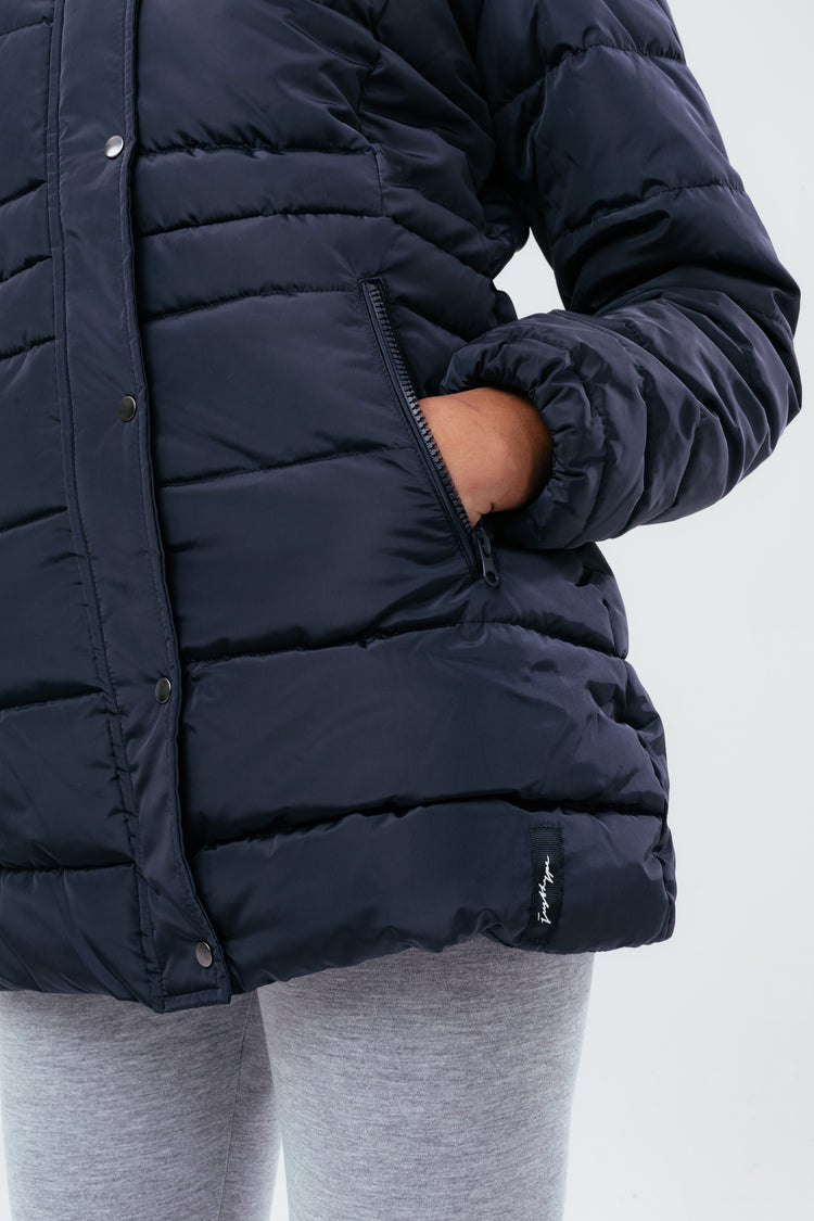 HYPE NAVY MID LENGTH WOMEN'S PADDED COAT WITH FUR
