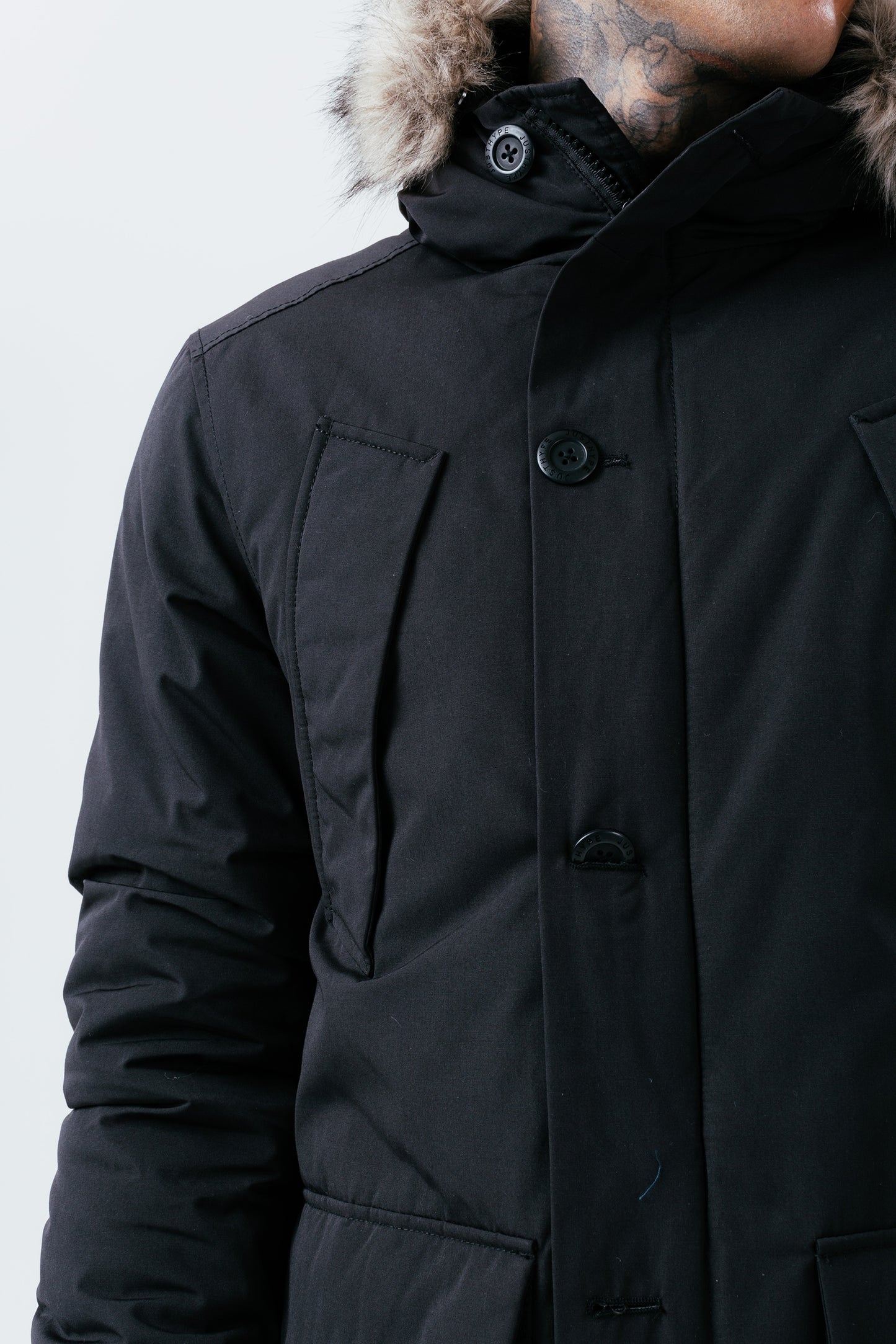 Hype Black Luxe Longline Men'S Parka Jacket