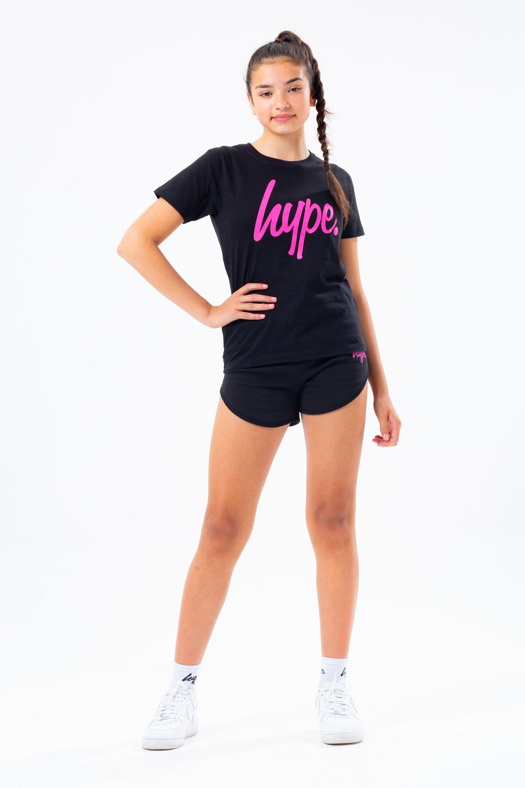 HYPE BLACK WITH PINK SCRIPT T-SHIRT AND SHORTS GIRLS SET