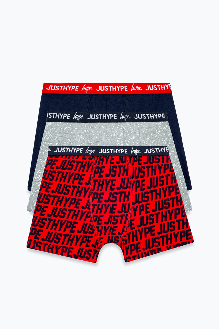HYPE BOYS RED NAVY GREY JUST HYPE 3 PACK BOXERS