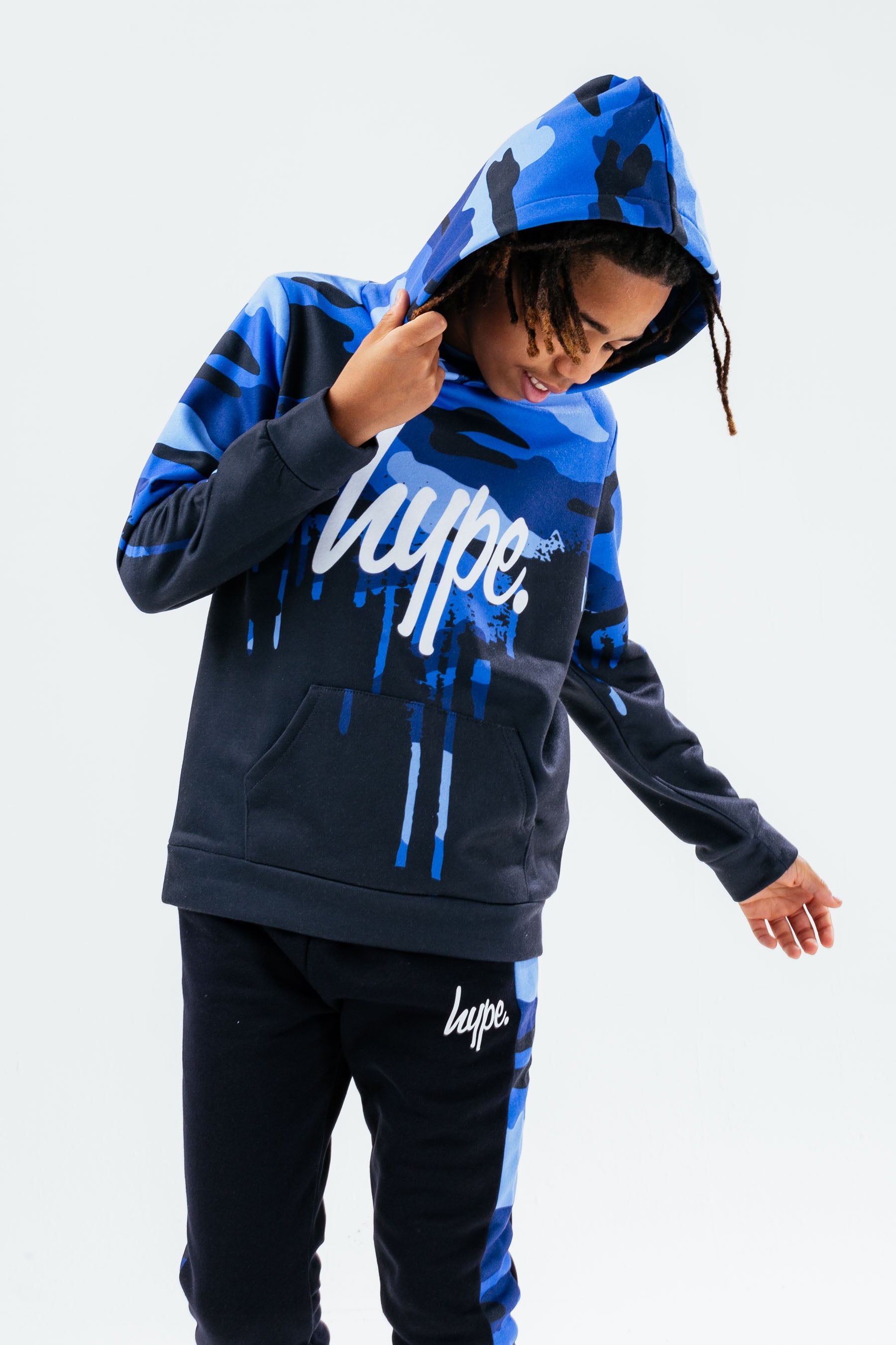 HYPE BLUE CAMO DRIP SCRIPT BOYS HOODIE | Hype.