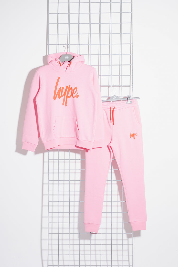 Hype Pink With Red Script Kids Hoodie & Jogger Set