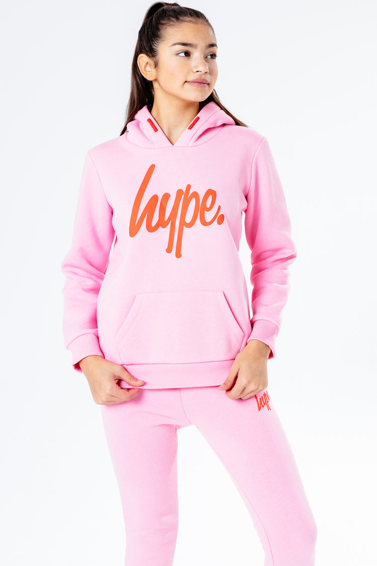 Hype Pink With Red Script Kids Hoodie & Jogger Set
