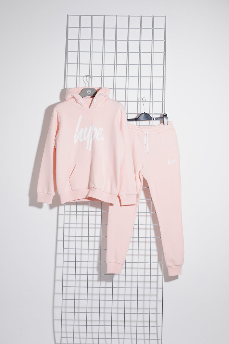 Hype Pink With White Script Kids Hoodie & Jogger Set
