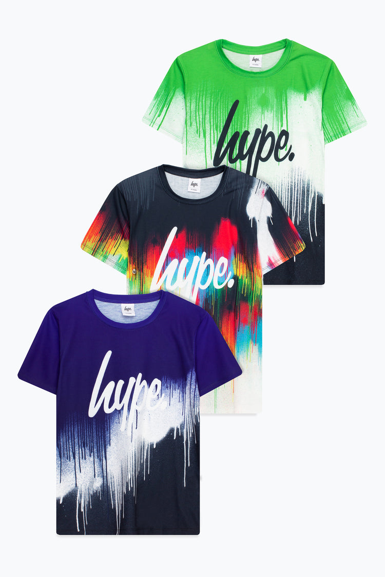 HYPE BOYS BLUE MULTI GREEN DRIPS 3 PACK OF T-SHIRTS