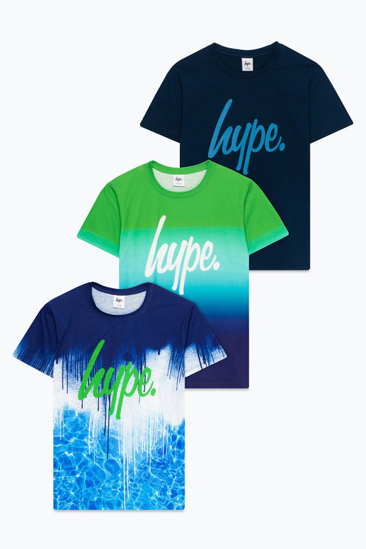 Hype Boys Green Fade Pool Navy 3 Pack Of T-Shirts