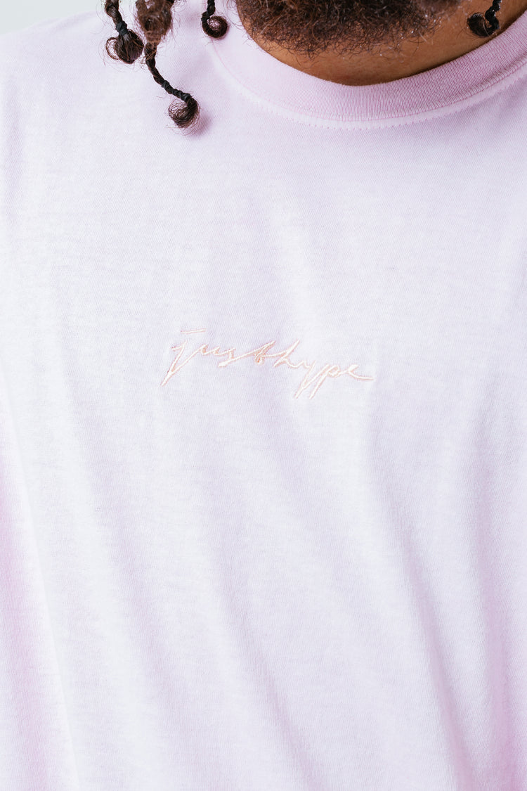 HYPE PALE PINK SCRIBBLE LOGO EMBROIDERY MEN'S T-SHIRT
