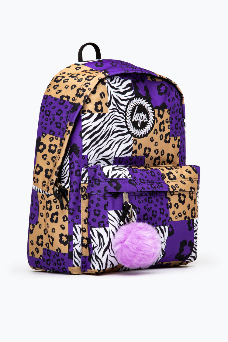 HYPE TAN & PURPLE ANIMAL PATCH BACKPACK