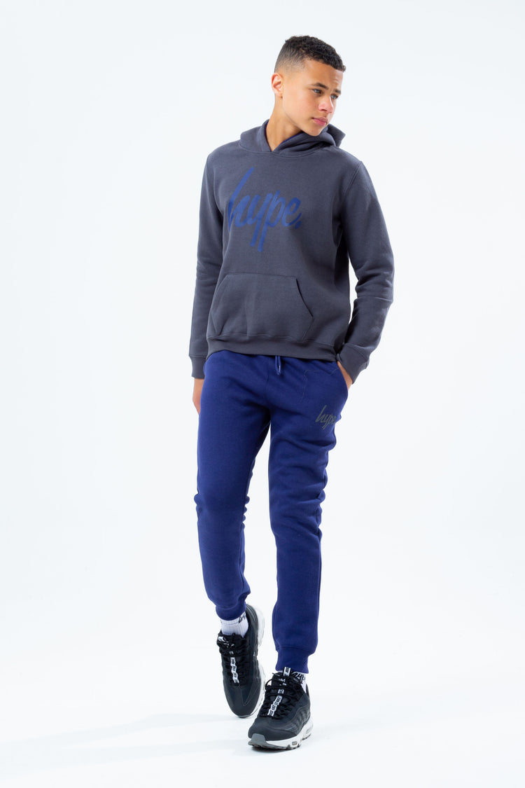 HYPE CHARCOAL HOODIE AND NAVY KIDS JOGGERS SET