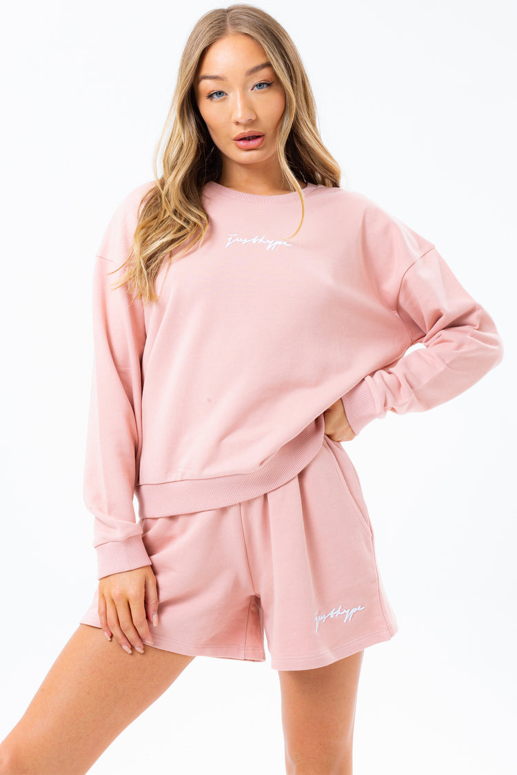 HYPE PINK SHORTS AND CREW NECK WOMEN'S  SET