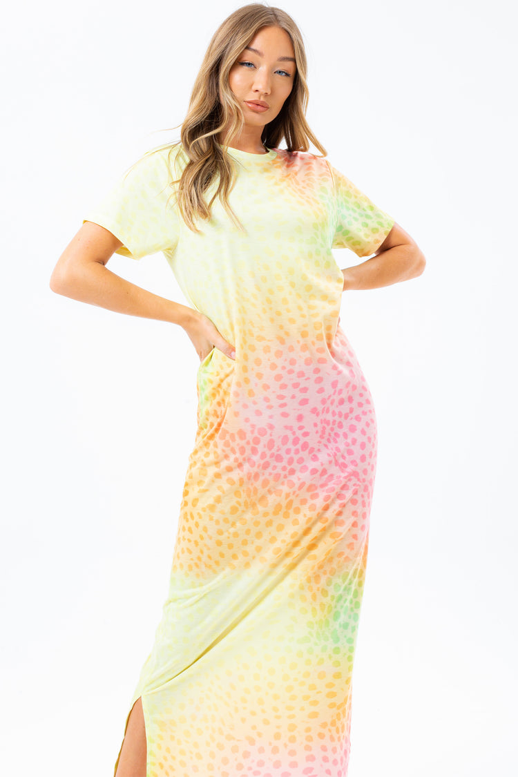 HYPE RAINBOW DALMATIAN WOMEN'S MAXI T-SHIRT DRESS