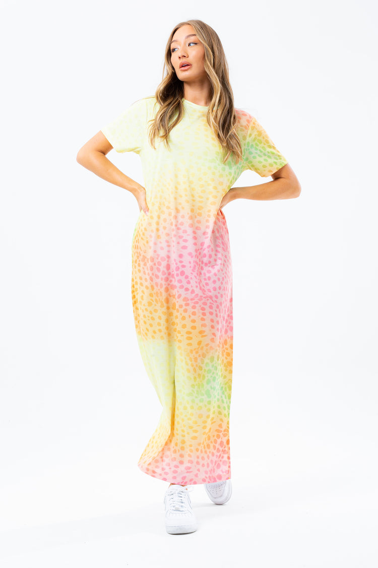 HYPE RAINBOW DALMATIAN WOMEN'S MAXI T-SHIRT DRESS