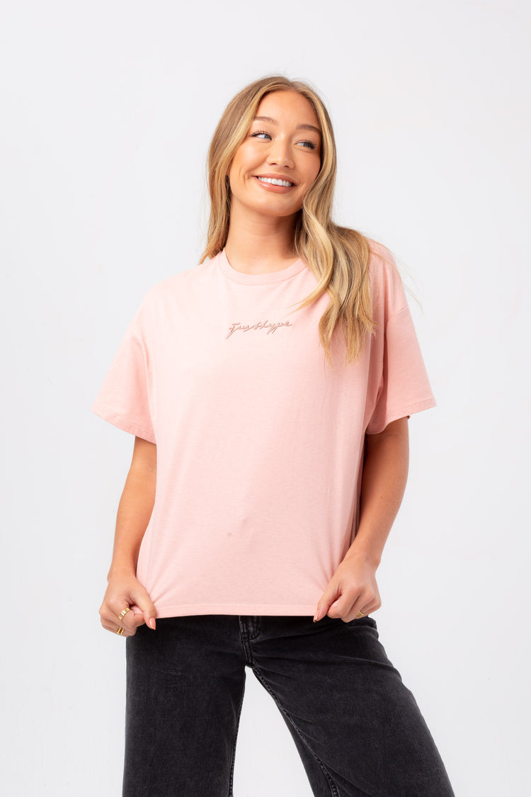HYPE WOMENS ROSE SCRIBBLE EMBROIDERY BOXY T-SHIRT
