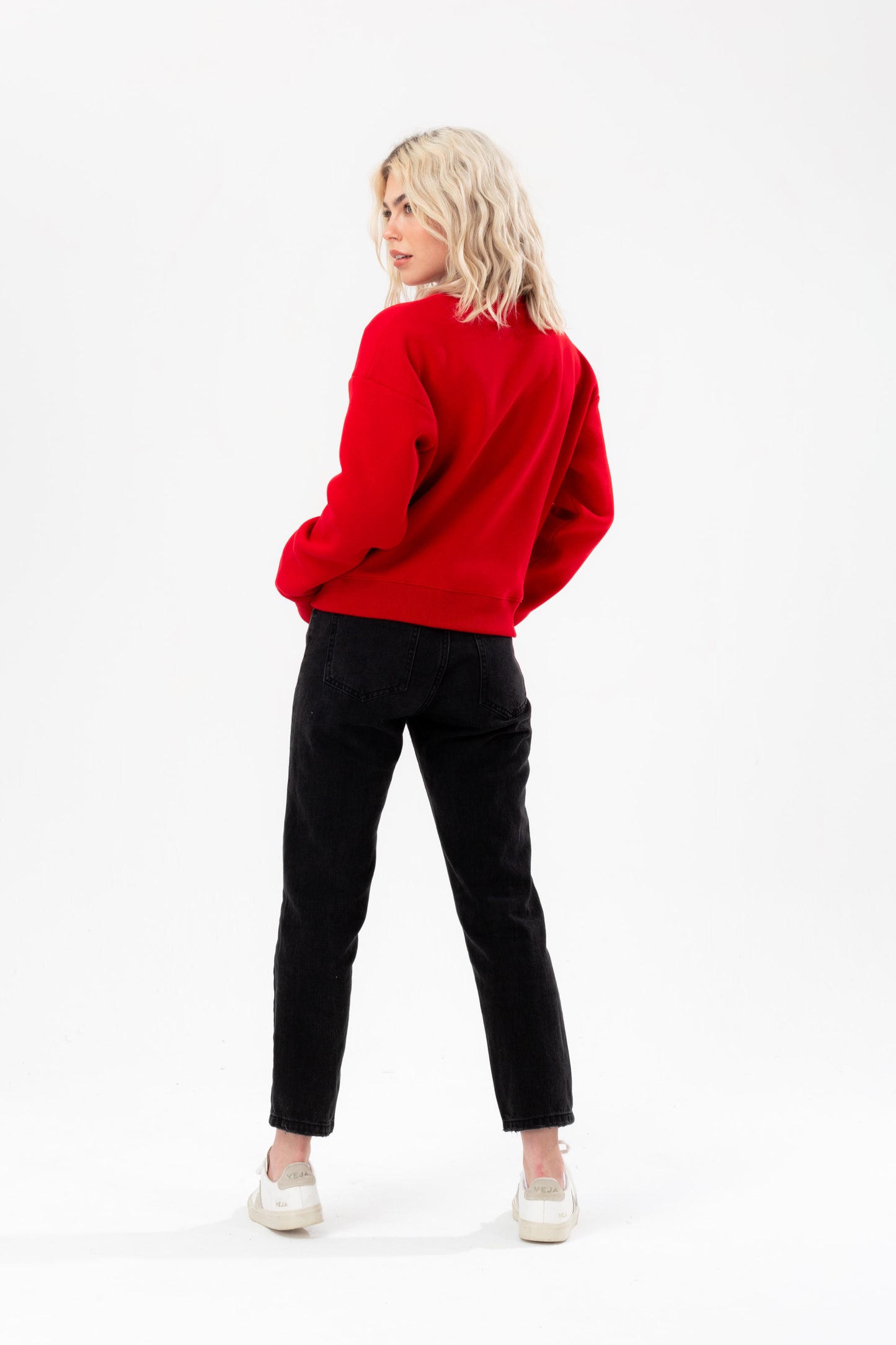 Hype Womens Red Justhype Woven Label Crew Neck