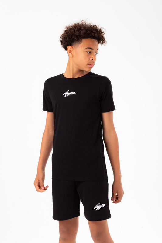HYPE BOYS BLACK SCRIBBLE EMBROIDERY T-SHIRT