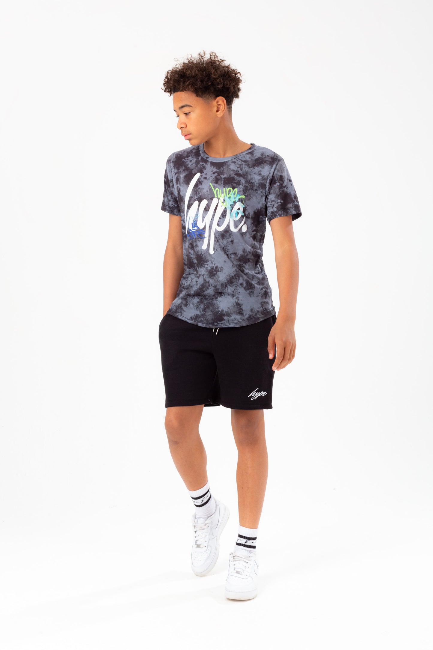 Hype Boys Black Tie Dye Graffiti Script T-Shirt