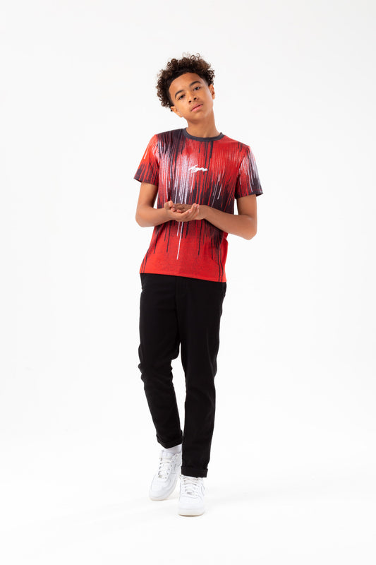 HYPE BOYS RED BLACK DRIPS SCRIBBLE T-SHIRT