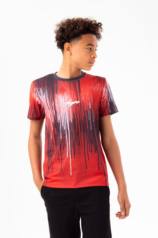 HYPE BOYS RED BLACK DRIPS SCRIBBLE T-SHIRT