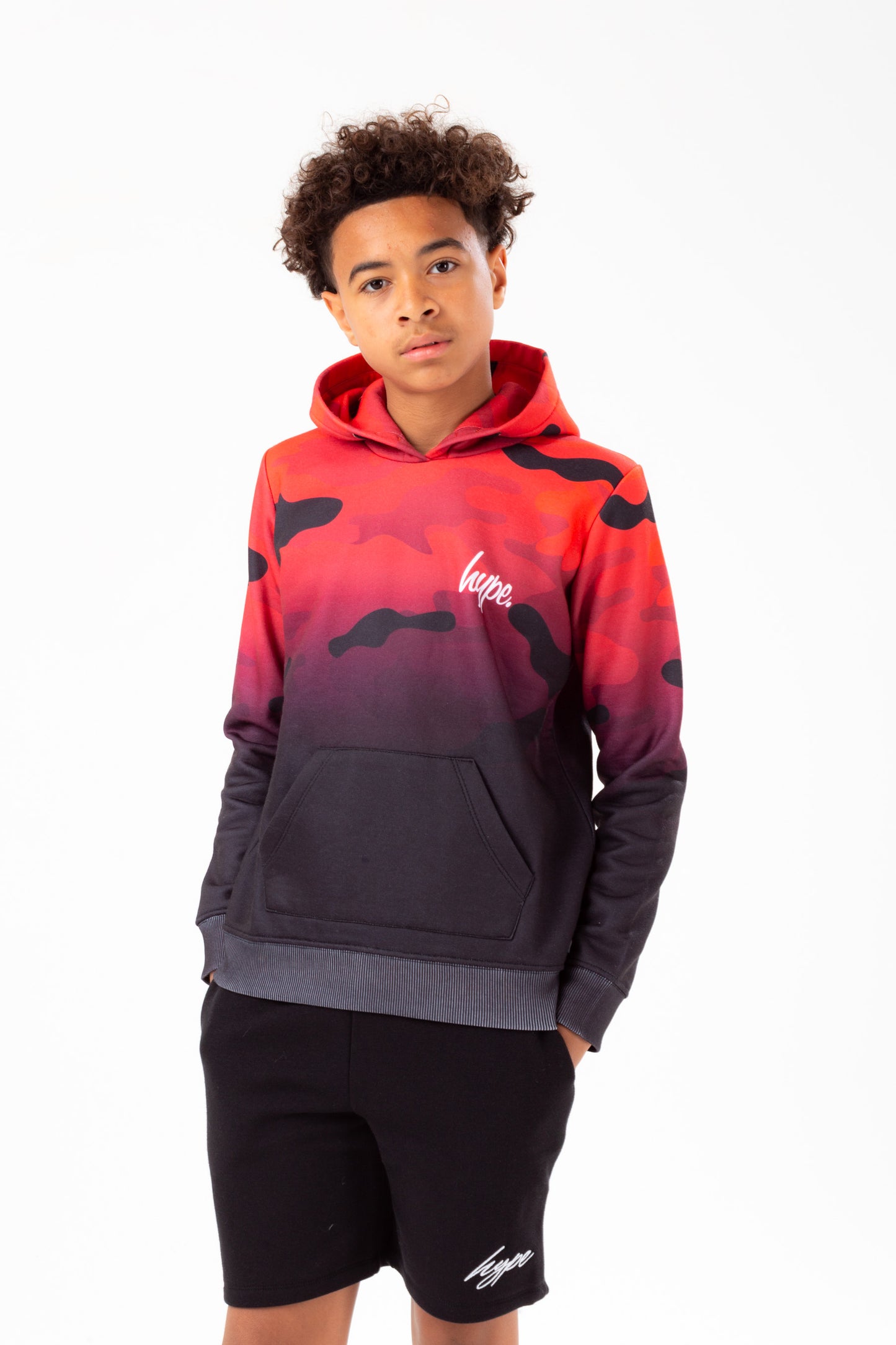 Hype Boys Black Red Camo Fade Script Hoodie