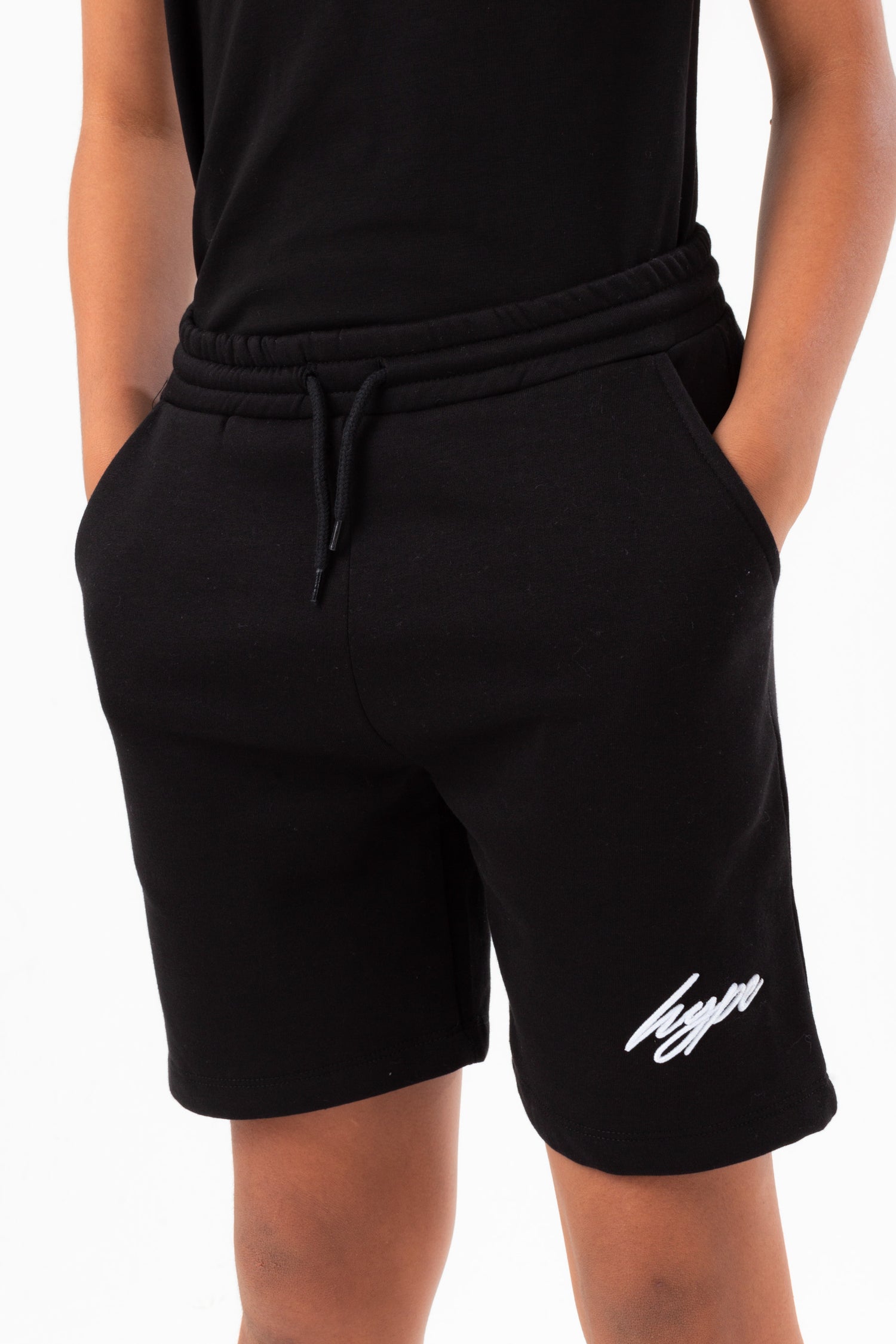 HYPE BOYS BLACK SCRIBBLE EMBROIDERED SHORTS