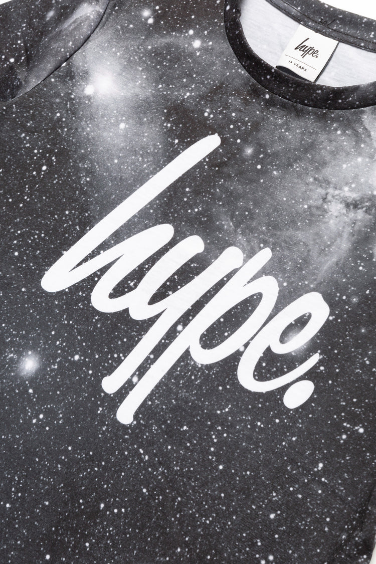 HYPE BOYS BLACK GREY SPACE SCRIPT T-SHIRT AND JOGGERS