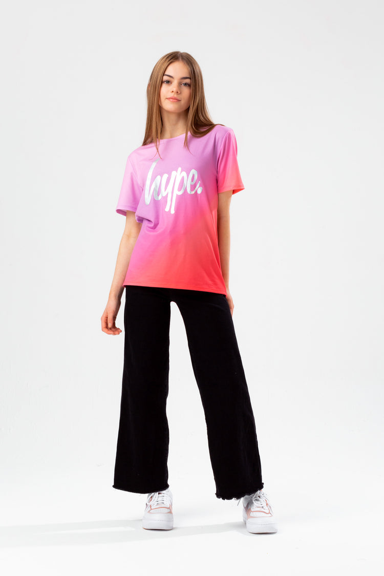 HYPE GIRLS PINK FADE HOLOGRAPHIC SCRIPT T-SHIRT