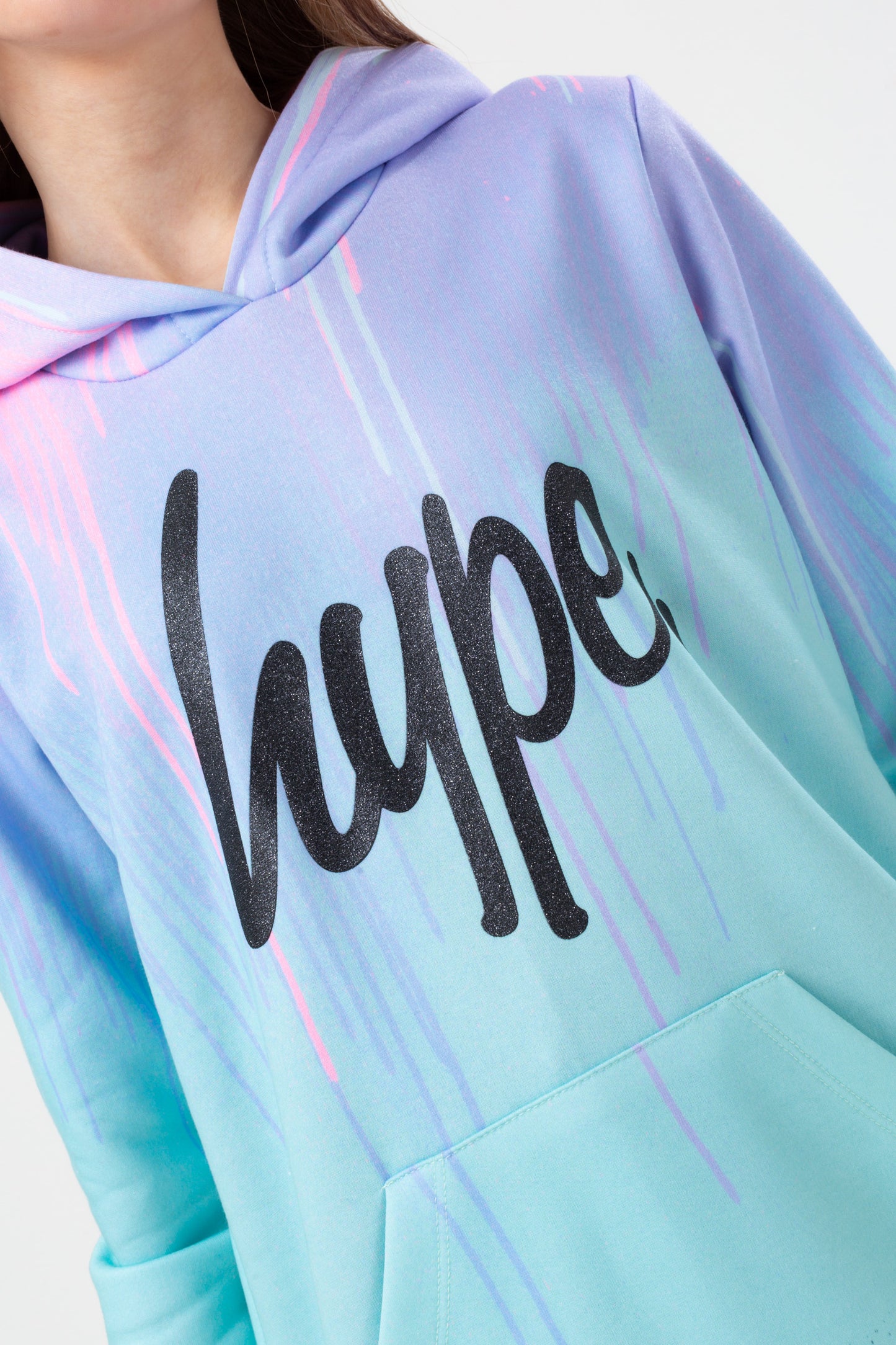 Hype Girls Mint Love Drip Glitter Script Hoodie