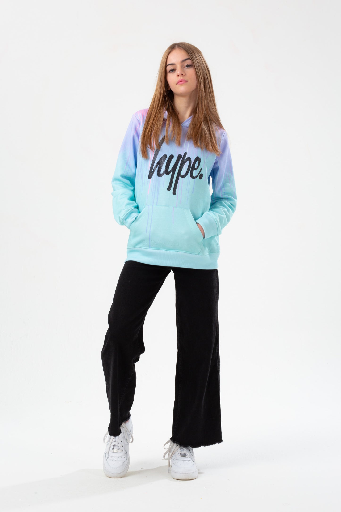 Hype Girls Mint Love Drip Glitter Script Hoodie