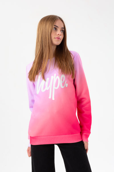 HYPE GIRLS PINK FADE HOLOGRAPHIC SCRIPT CREW NECK