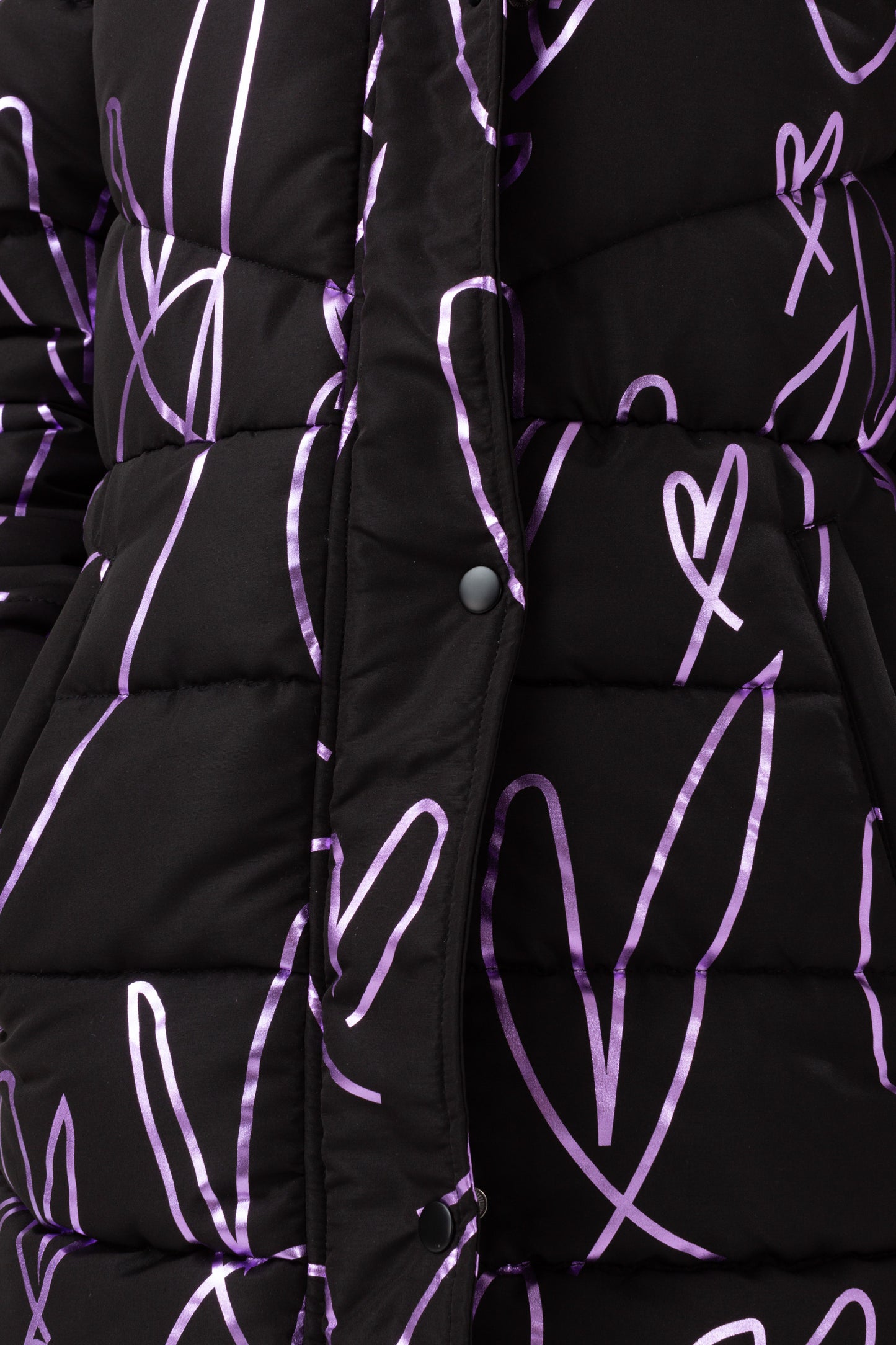 Hype Girls Black Sketch Heart Holographic Parka Script Jacket