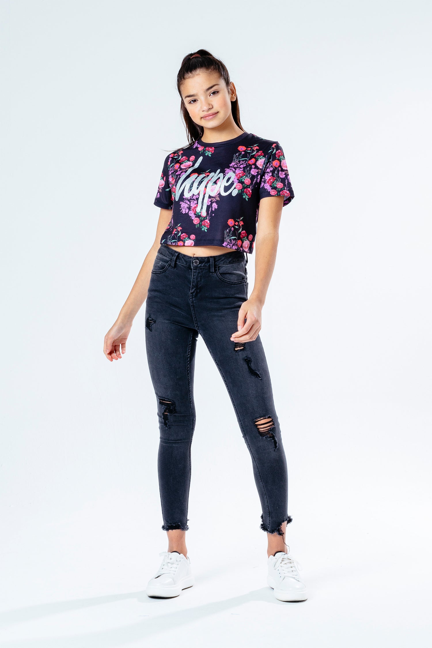 HYPE DITSY FLORAL GIRLS CROP T-SHIRT
