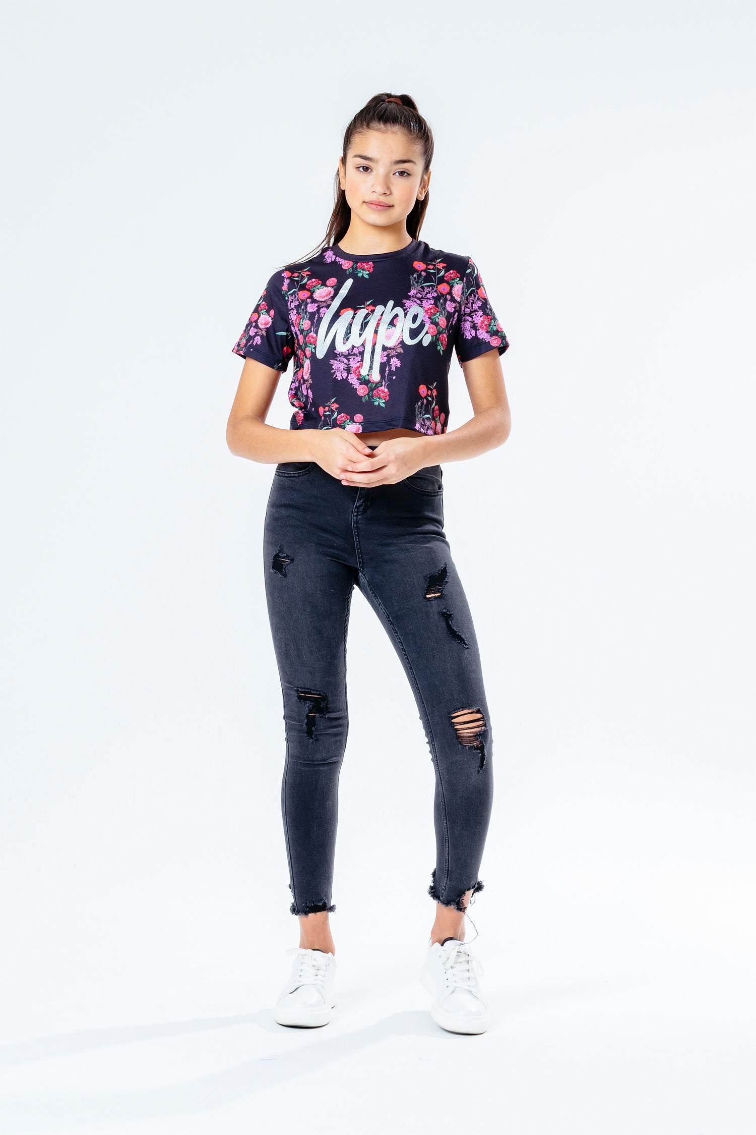 HYPE DITSY FLORAL GIRLS CROP T-SHIRT