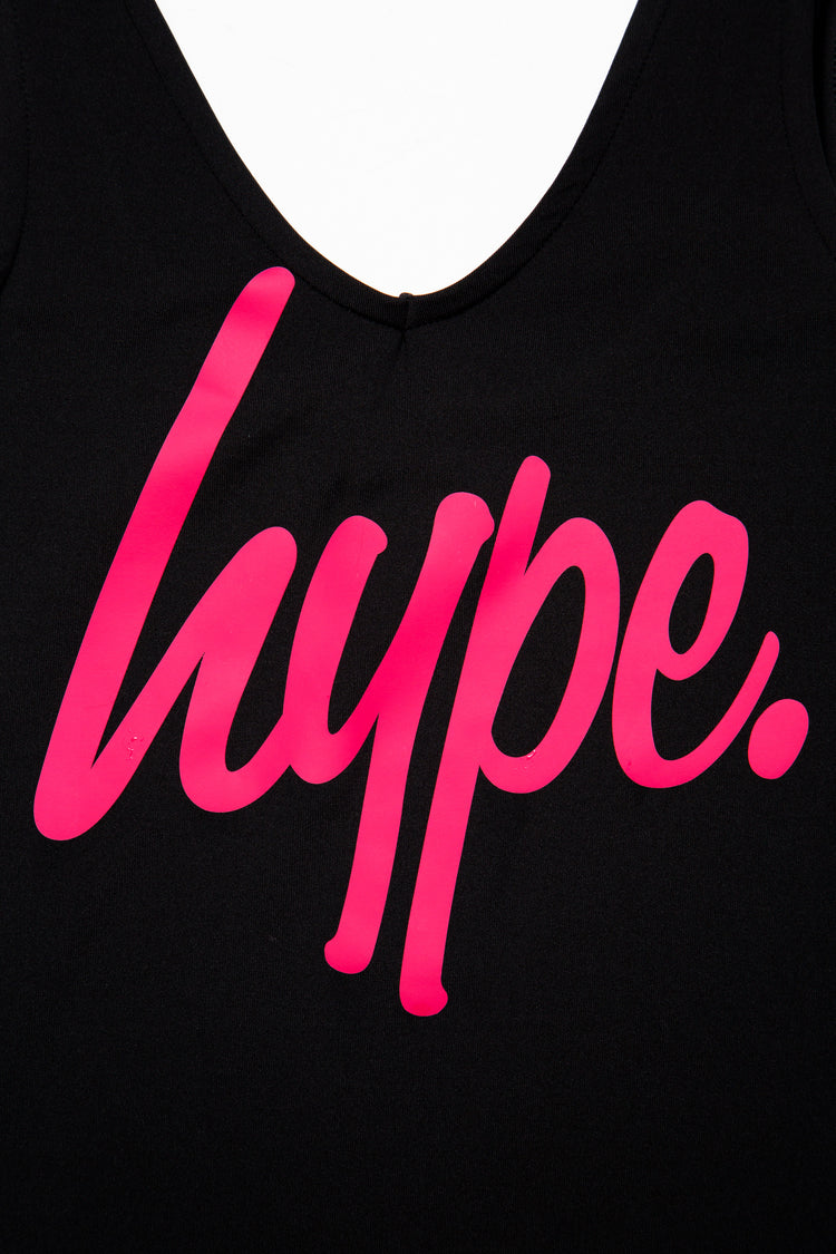 Hype Black Pink Script Kids Swimsuit