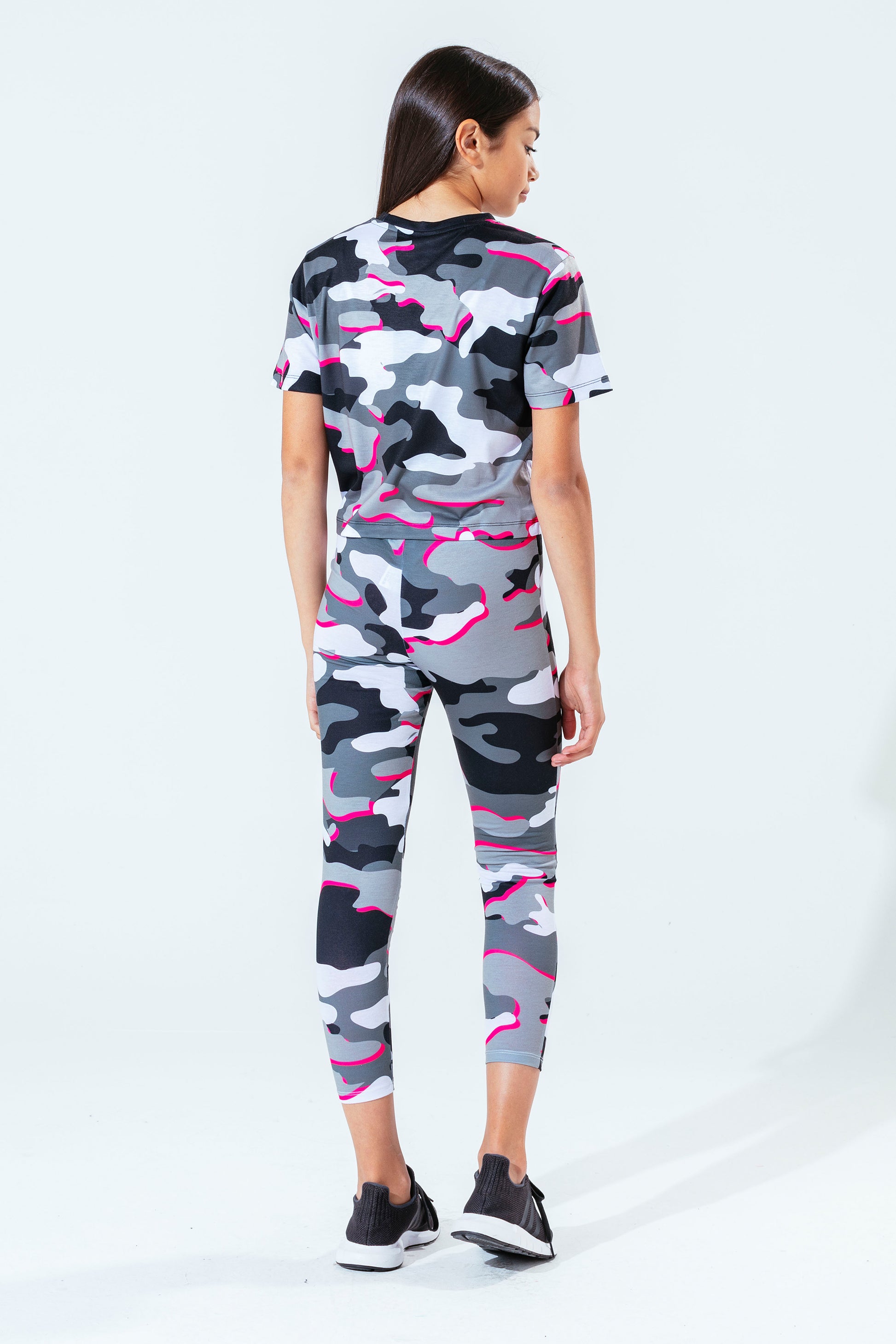 Hype Pink Line Camo Kids Crop T-Shirt