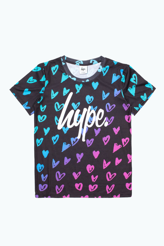 Hype Girls Black Scribble Heart T-Shirt