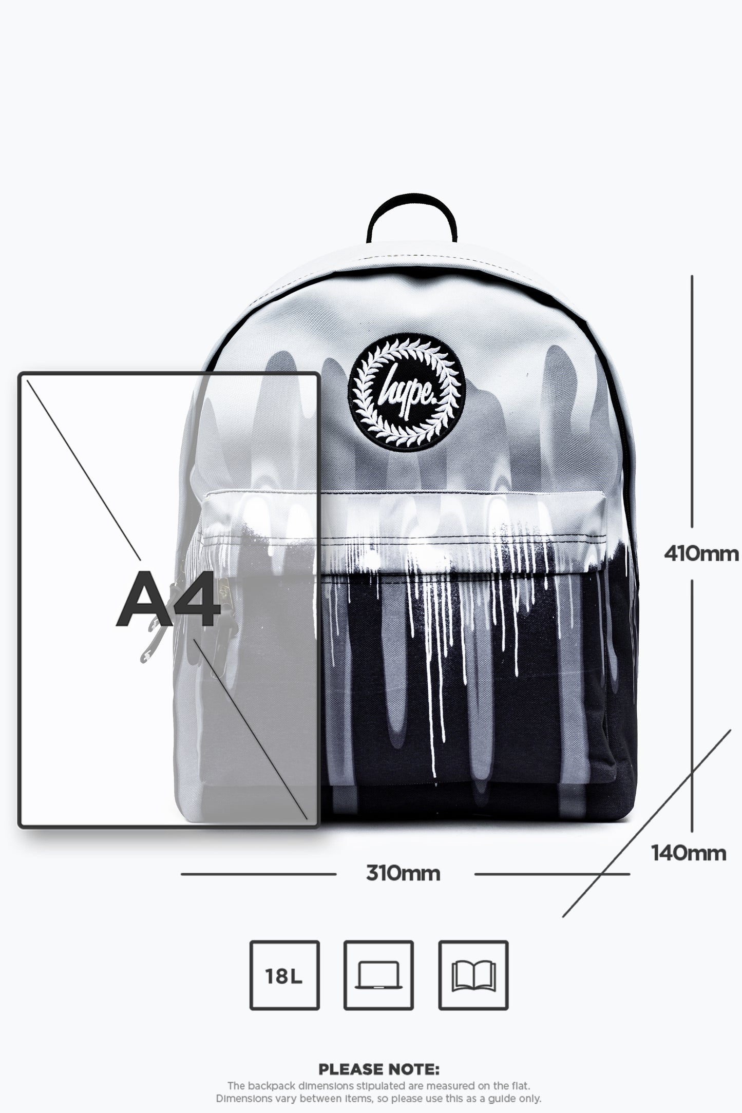 Hype Unisex Mono Gradient Drips Crest Backpack