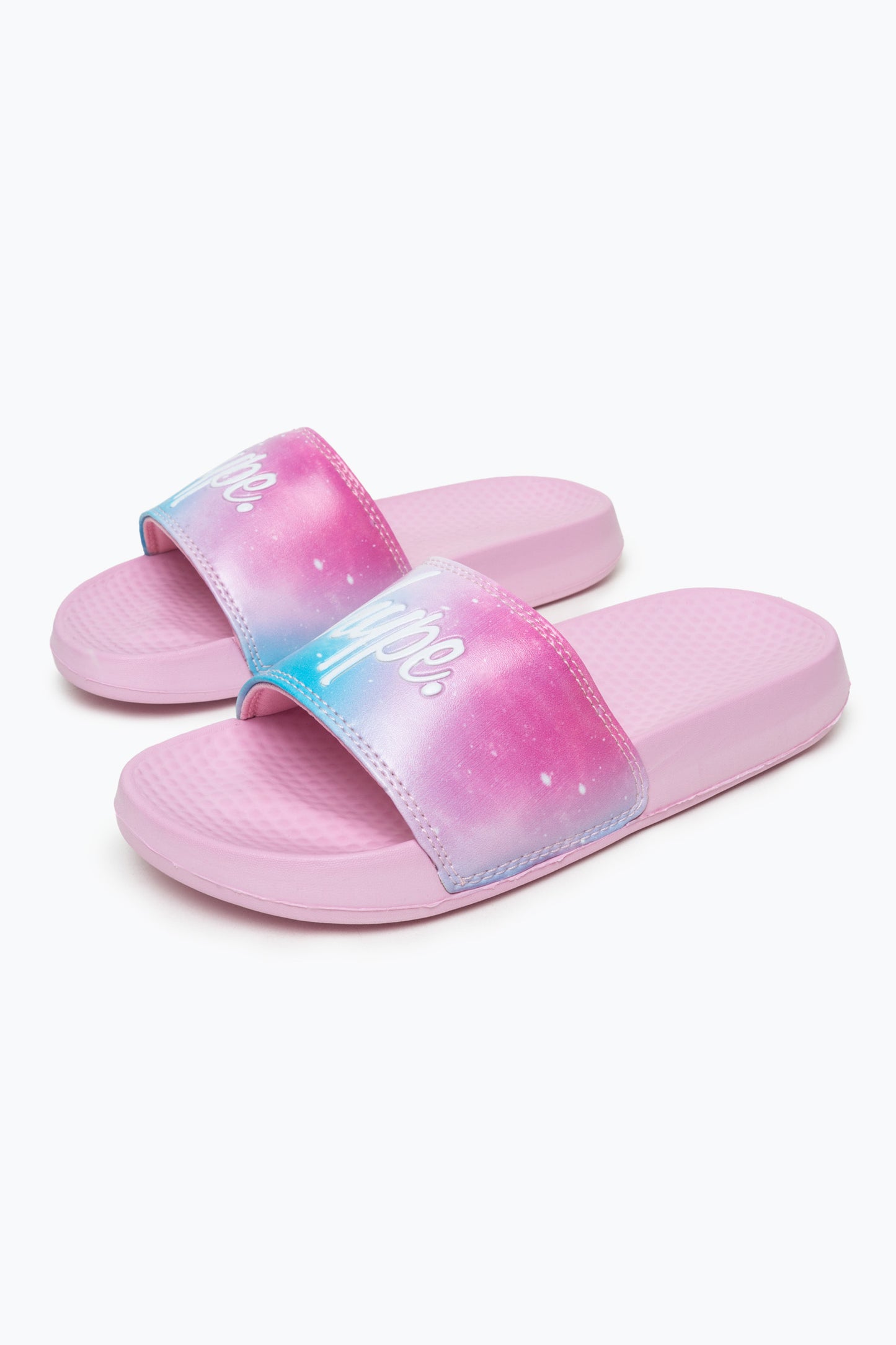 Hype Kids Unisex Pink Pastel Fade Script Sliders