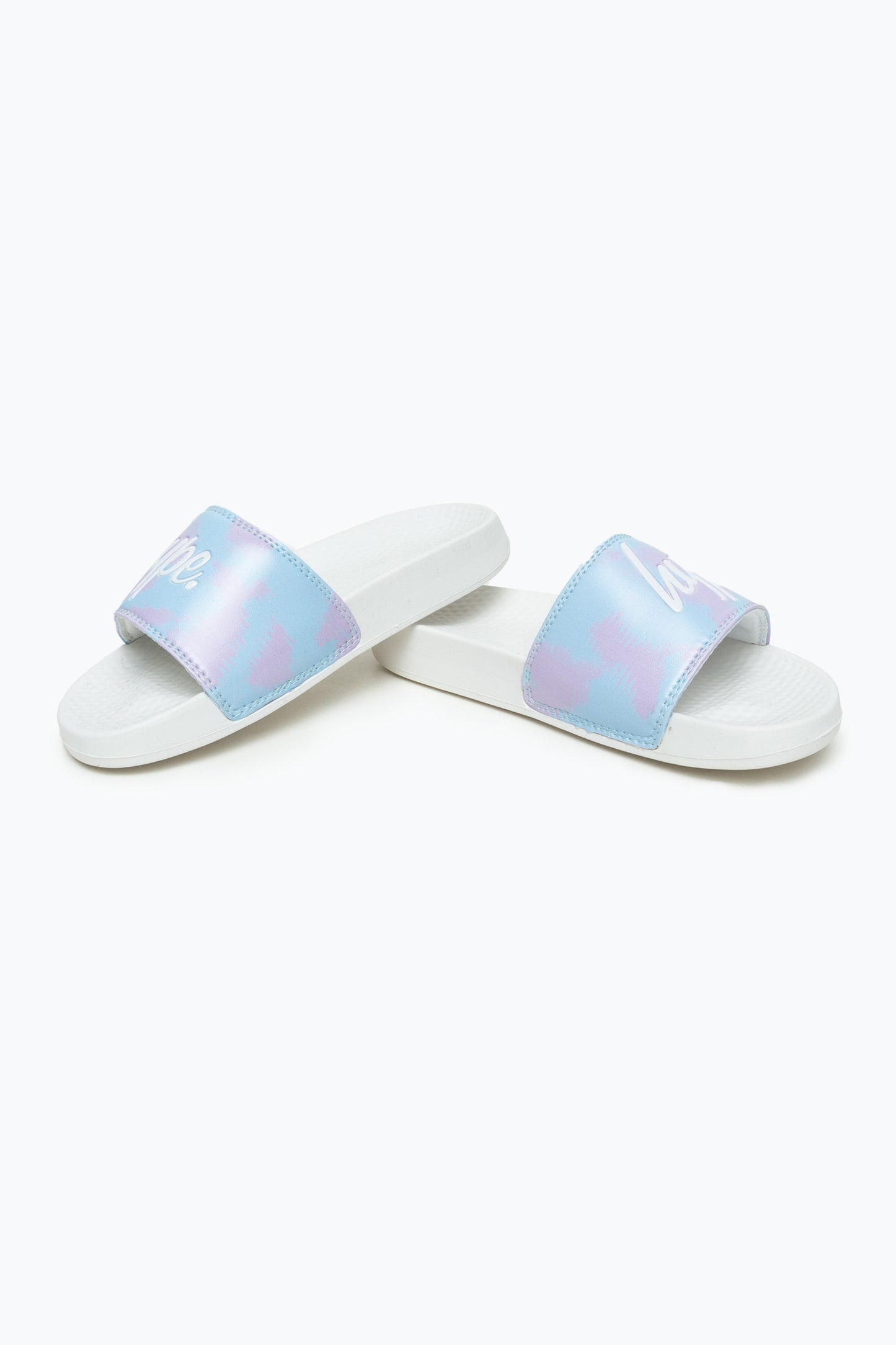 Hype Kids Unisex Splodge Tie Dye Blue And Lilac Script Sliders